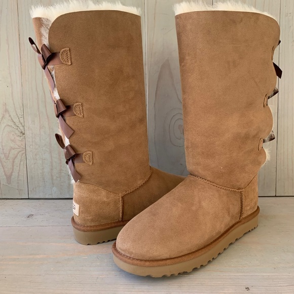 UGG BAILEY BOW TALL 2 CHESTNUT BOOTS WOMENS US 7 NIB - Picture 2 of 10